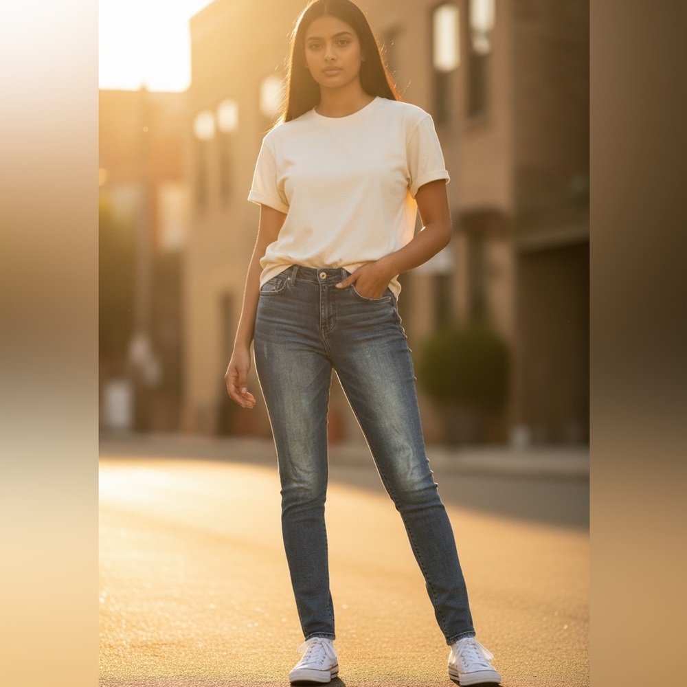 7 for All Mankind “The Skinny” Medium Wash with fading & whiskering Jeans 23